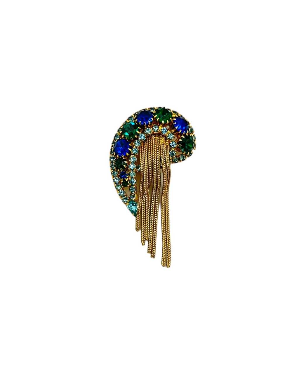 D&E Paisley Blue Green Rhinestone Fringe Vintage … - image 9