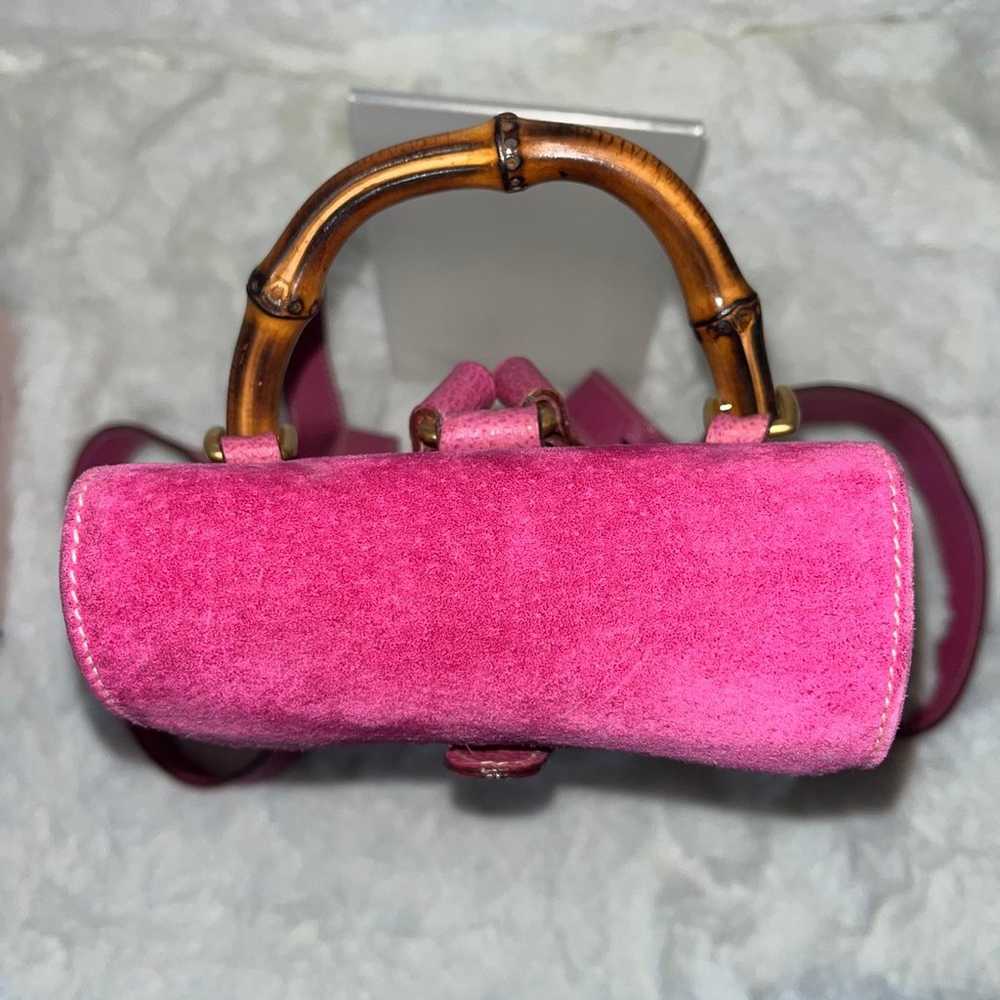 Vintage Gucci Vintage Pink Suede Leather Bamboo T… - image 2