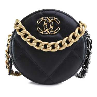 Black Chanel Lambskin 19 Round Clutch with Chain S
