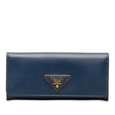 Blue Prada Saffiano Leather Flap Wallet