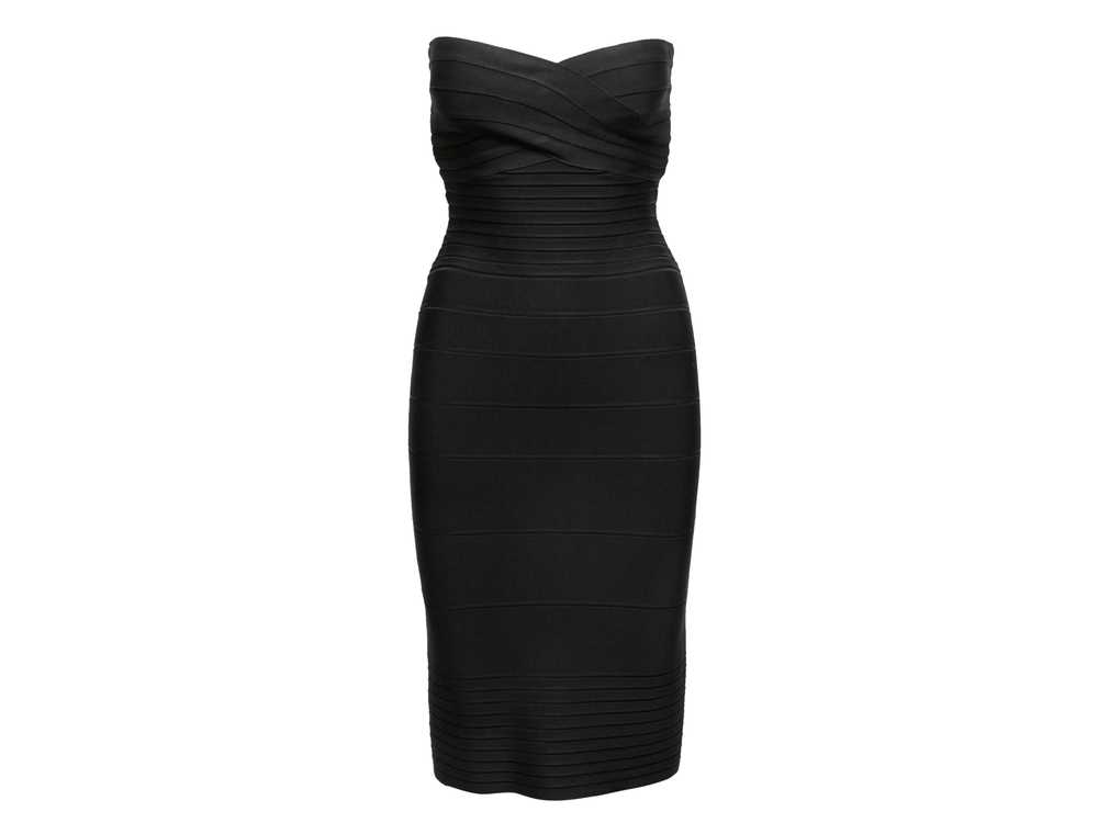 Black Herve Leger Strapless Bandage Dress Size US… - image 1