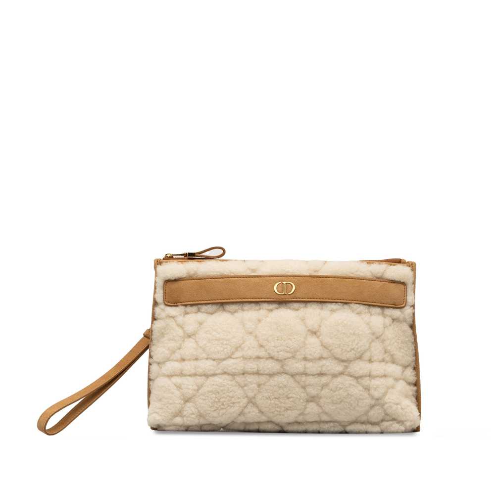 Beige Dior Large Shearling Caro Pouch Clutch Bag - image 1