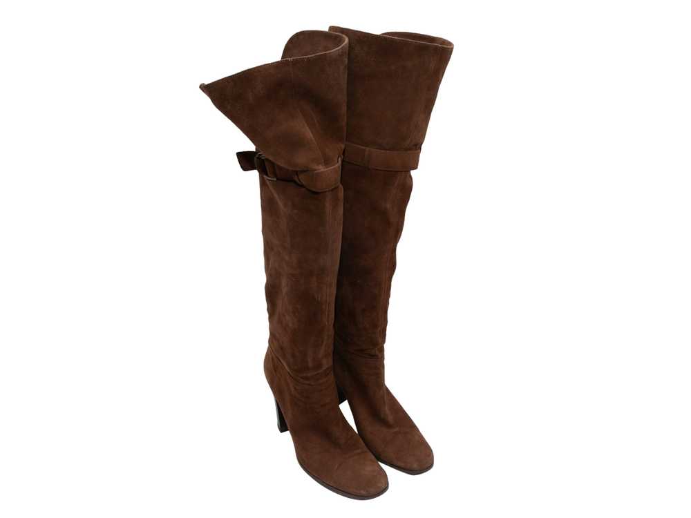 Brown Sergio Rossi Knee-High Suede Boots Size 39.5 - image 2