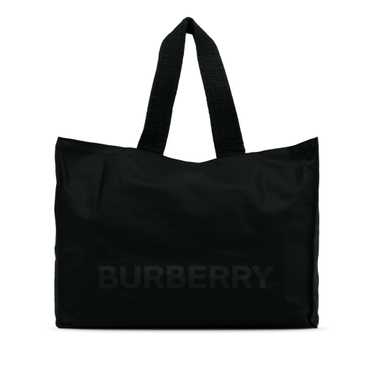 Black Burberry Logo Shopper Nylon Tote
