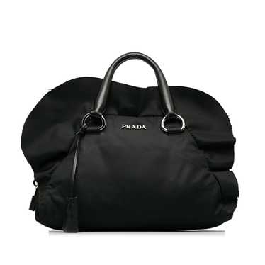 Black Prada Tessuto Ruffle Trim Bowler Bag