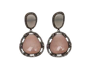 Pink & Pave Diamond Bavna Gemstone Drop Earrings - image 1