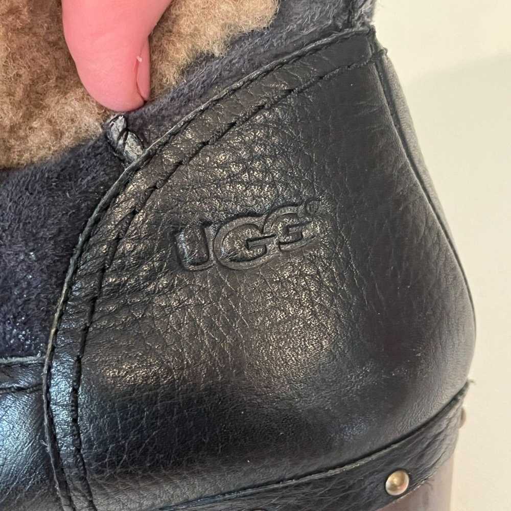 Ugg Amoret Black Fold Over Leather Clog Shearling… - image 8