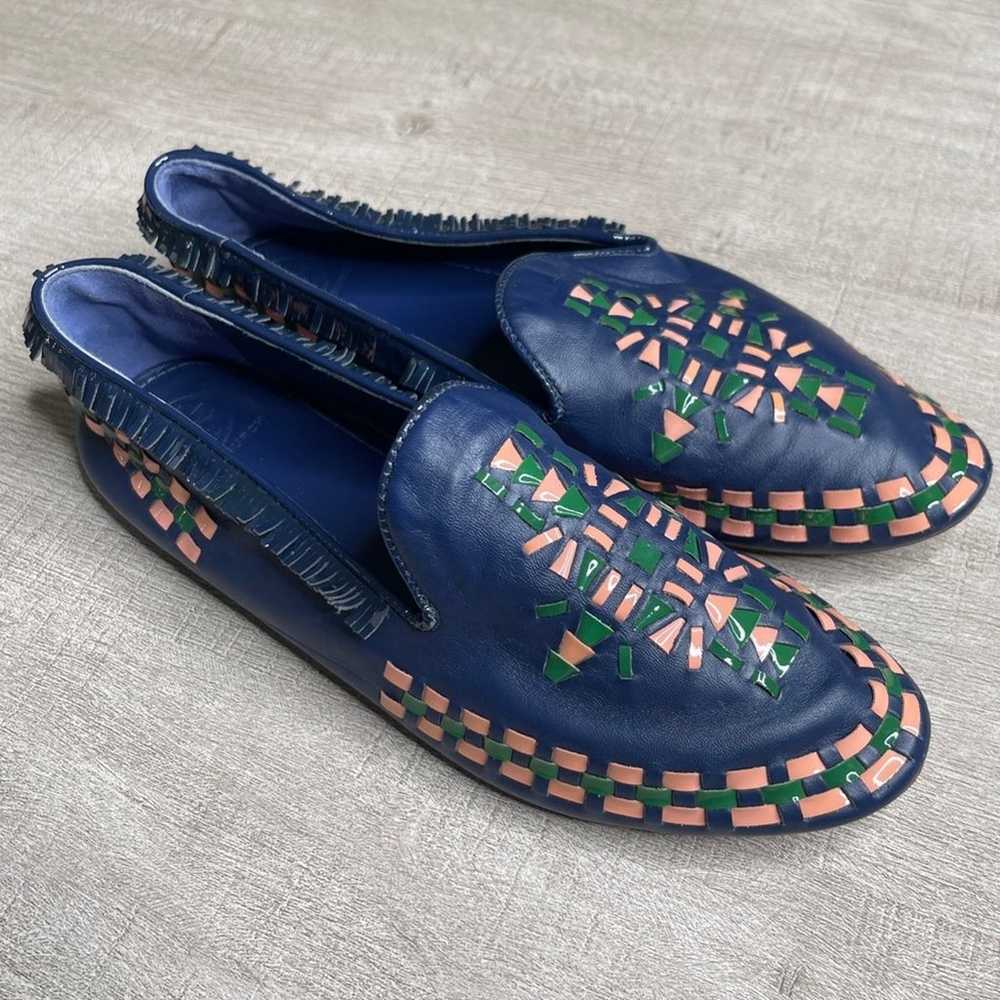 TORY BURCH Leather Fringe Floral Print Loafers Bl… - image 3