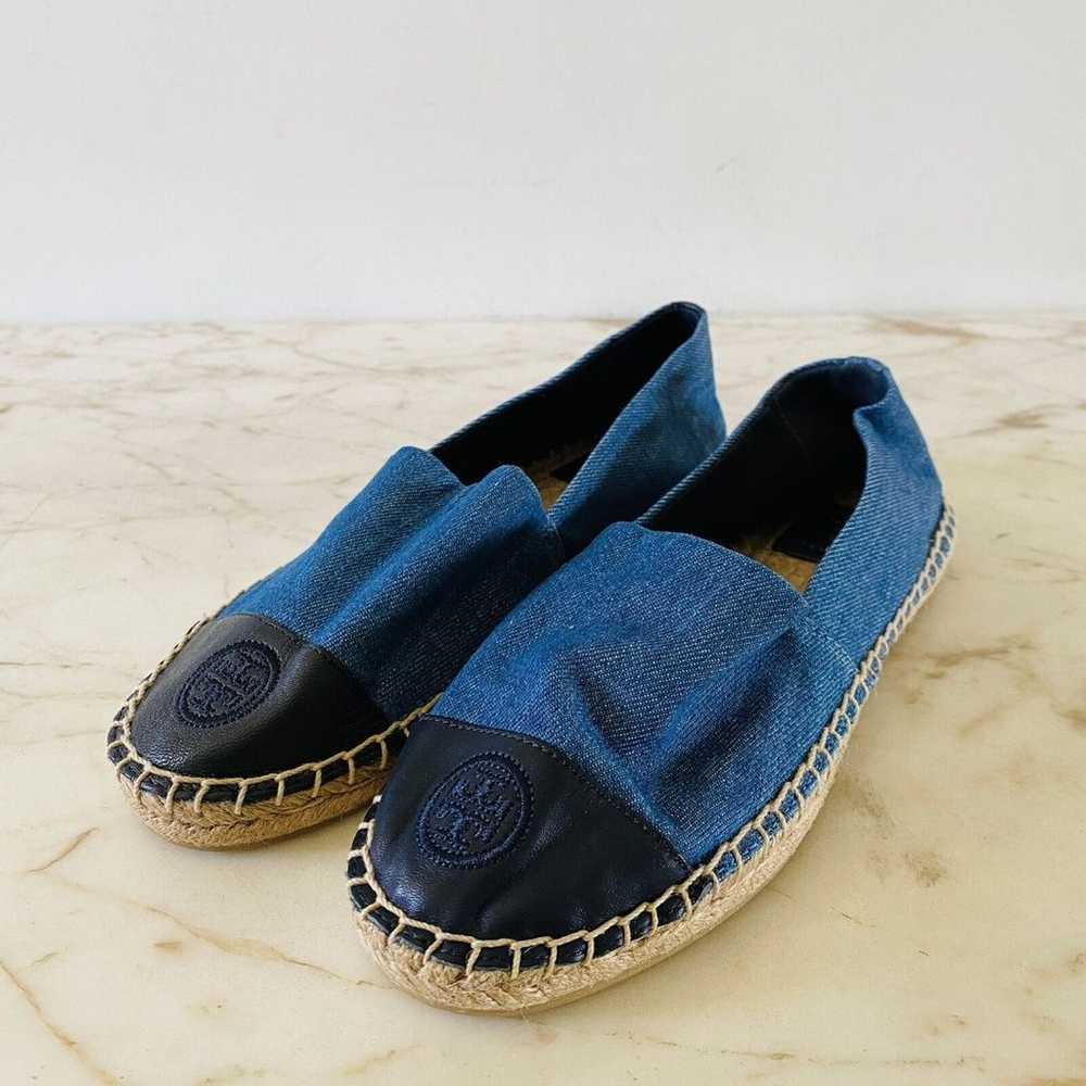 TORY BURCH Solid Blue Denim Canvas Espadrille Fla… - image 1