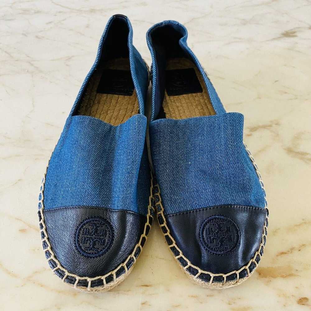 TORY BURCH Solid Blue Denim Canvas Espadrille Fla… - image 4