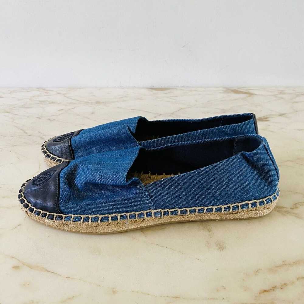 TORY BURCH Solid Blue Denim Canvas Espadrille Fla… - image 7