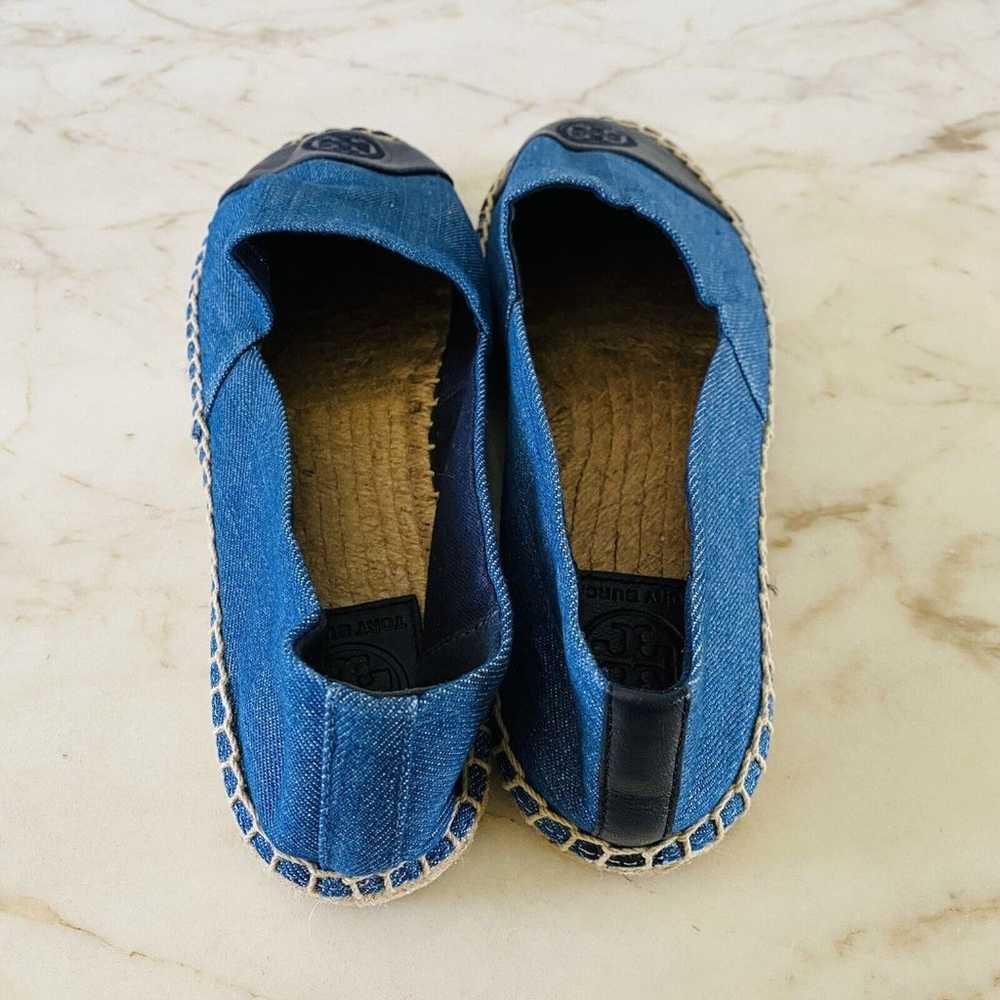 TORY BURCH Solid Blue Denim Canvas Espadrille Fla… - image 8