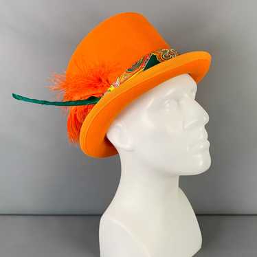 Etro Orange Applique Feather Felt Top Hat