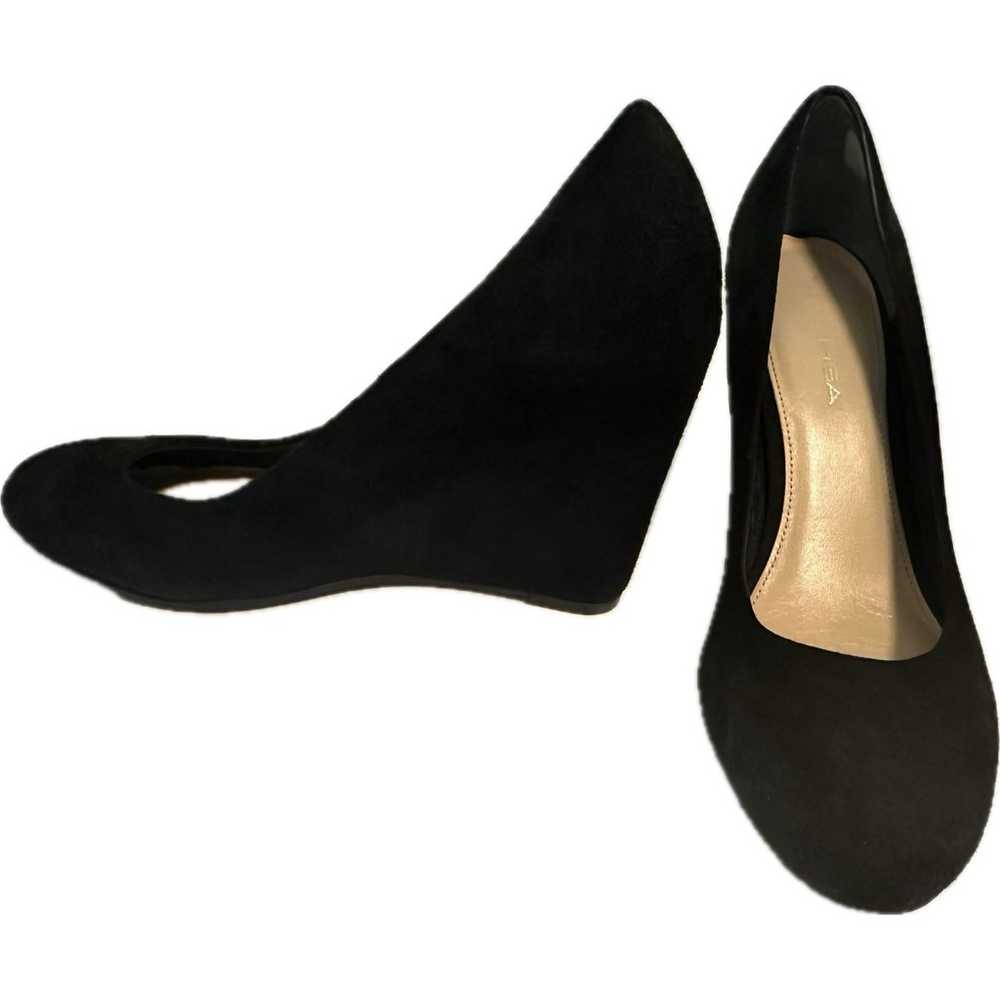 Via Spiga “Darby” wedge heel black suede 3” pumps… - image 1