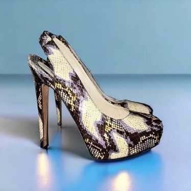 Brian Atwood Snake Skin Leather Platform SlingBac… - image 1