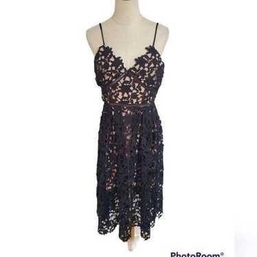 AQUA Black Crochet Midi Dress