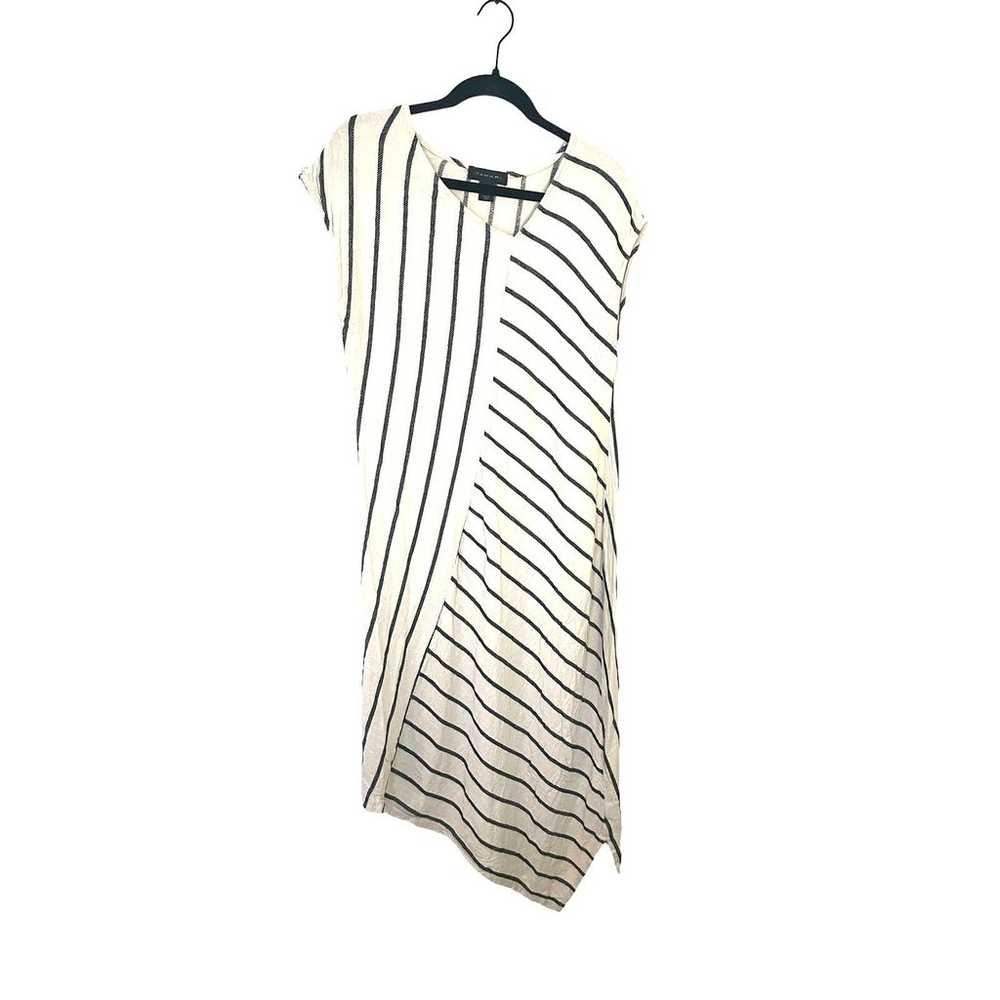 TAHARI Women's Midi Dress Linen Blend Stripes Asy… - image 2