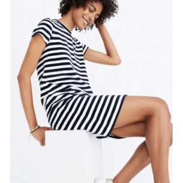 Madewell Dress Striped Velour Tee Dress Short Sle… - image 1