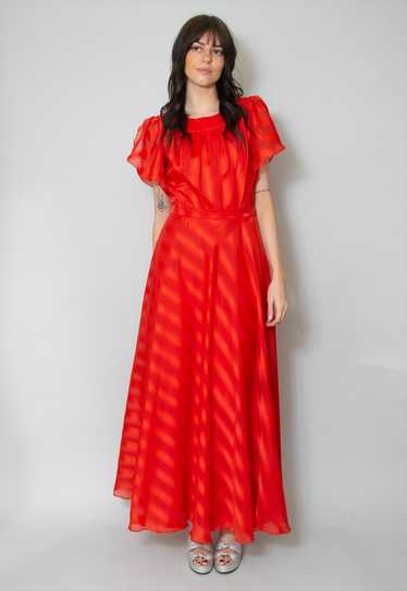 70's Vintage Red Kleemeier Hof Stripe Maxi Dress
