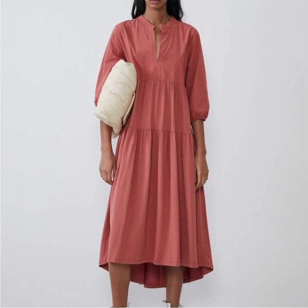 ZARA Coral Pink Contrasting Midi Boho Dress Blogg… - image 2