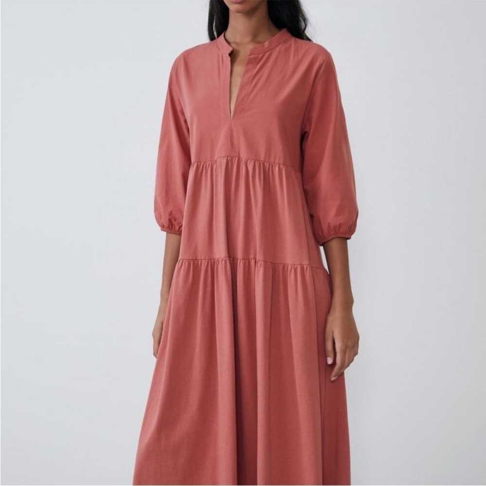 ZARA Coral Pink Contrasting Midi Boho Dress Blogg… - image 3