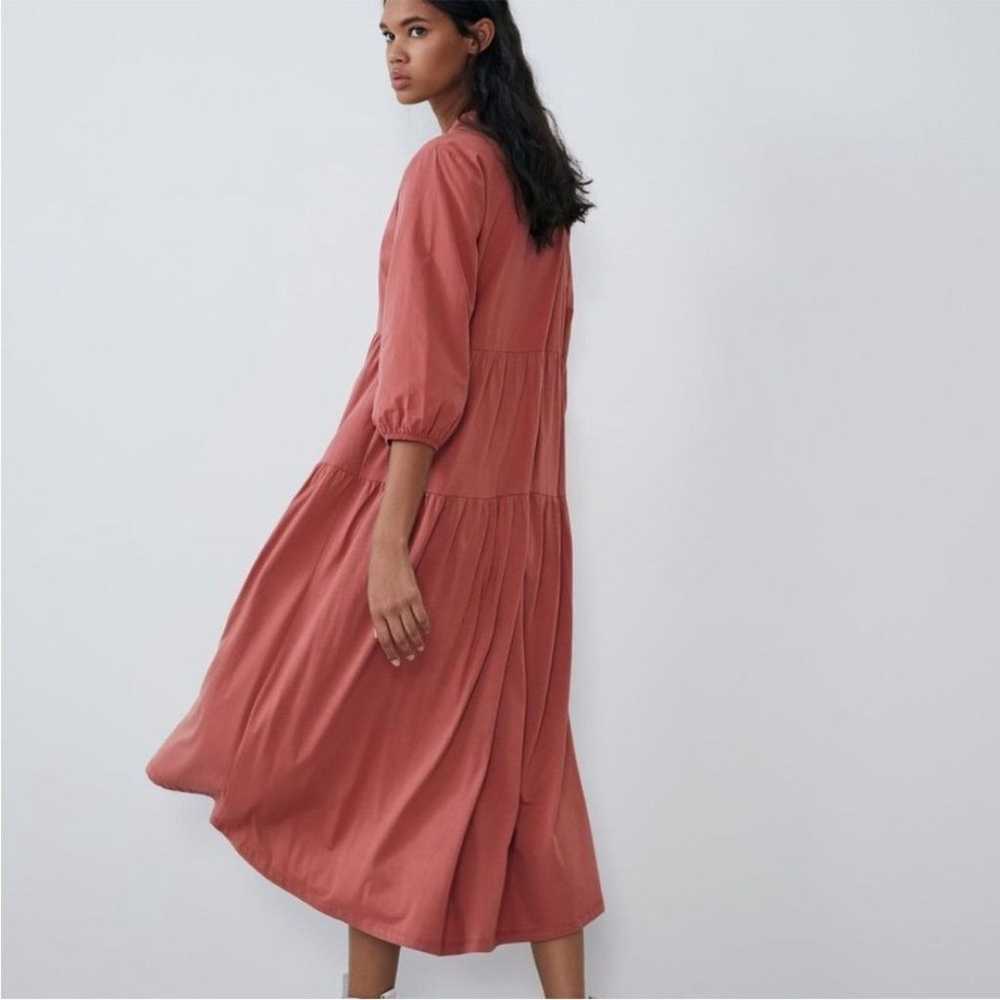 ZARA Coral Pink Contrasting Midi Boho Dress Blogg… - image 4