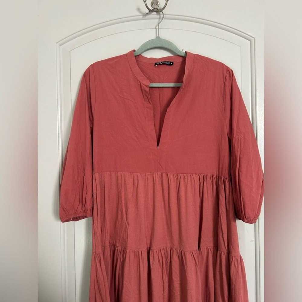 ZARA Coral Pink Contrasting Midi Boho Dress Blogg… - image 7