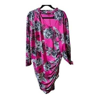 ELOQUII Pink Floral Ruched Long Sleeve Bodycon Dr… - image 1
