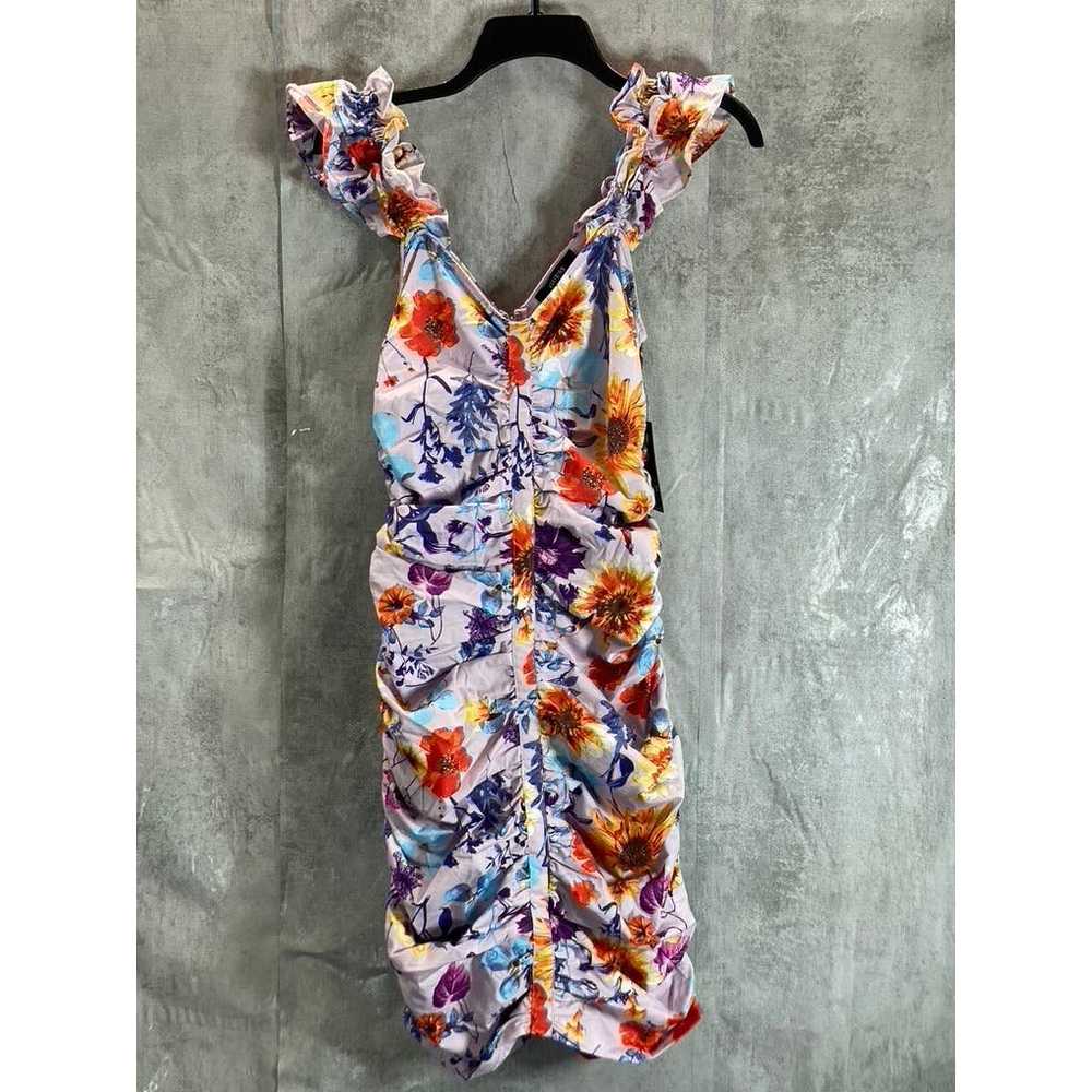 GUESS Women's Lilac Multi Floral V-Neck Ruched Bo… - image 2