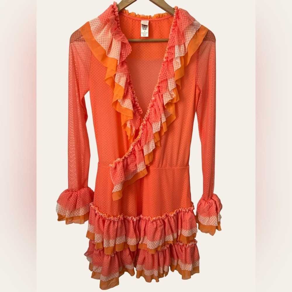 Hot As Hell Orange Long Sleeve Ruffle Mini Dress … - image 1