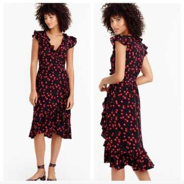 J Crew Cherry Print Silk Wrap Dress