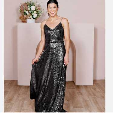 Revelry Black Sequins A-Line V-Neck Glam Gown Siz… - image 1