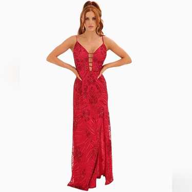 Scala Prom/wedding red V- Neckline Beaded Dress co
