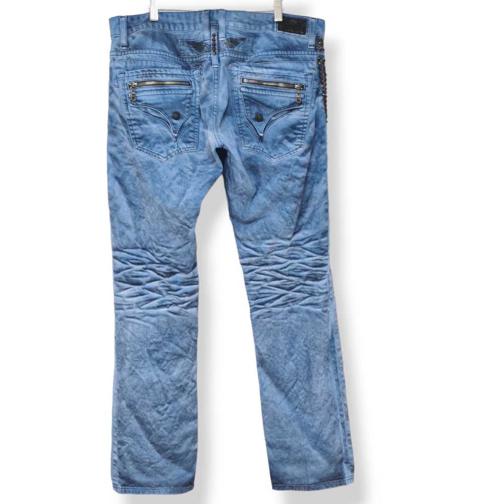 Robins Jeans Blue Distressed Acid Wash Studded Je… - image 2