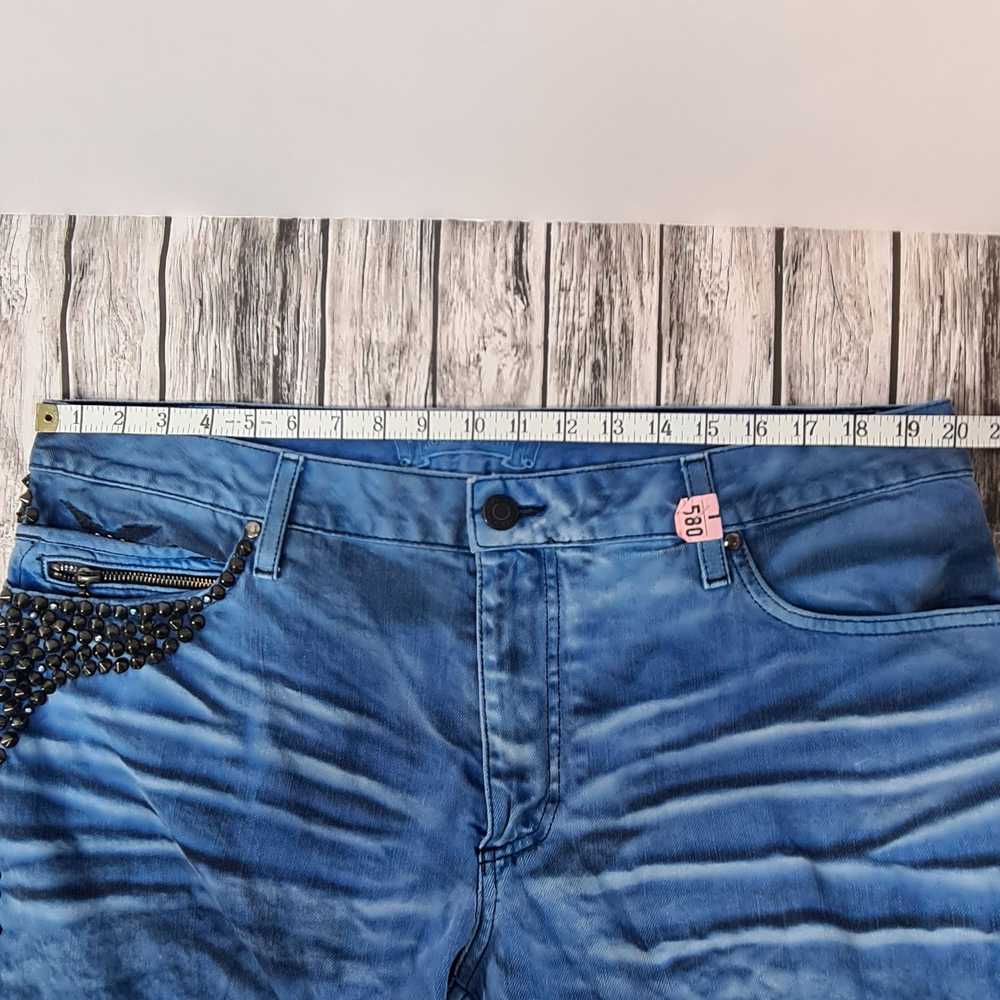 Robins Jeans Blue Distressed Acid Wash Studded Je… - image 6