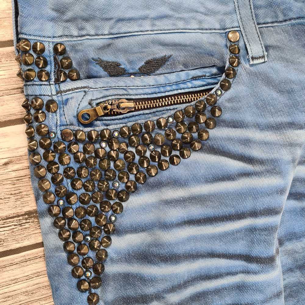 Robins Jeans Blue Distressed Acid Wash Studded Je… - image 7