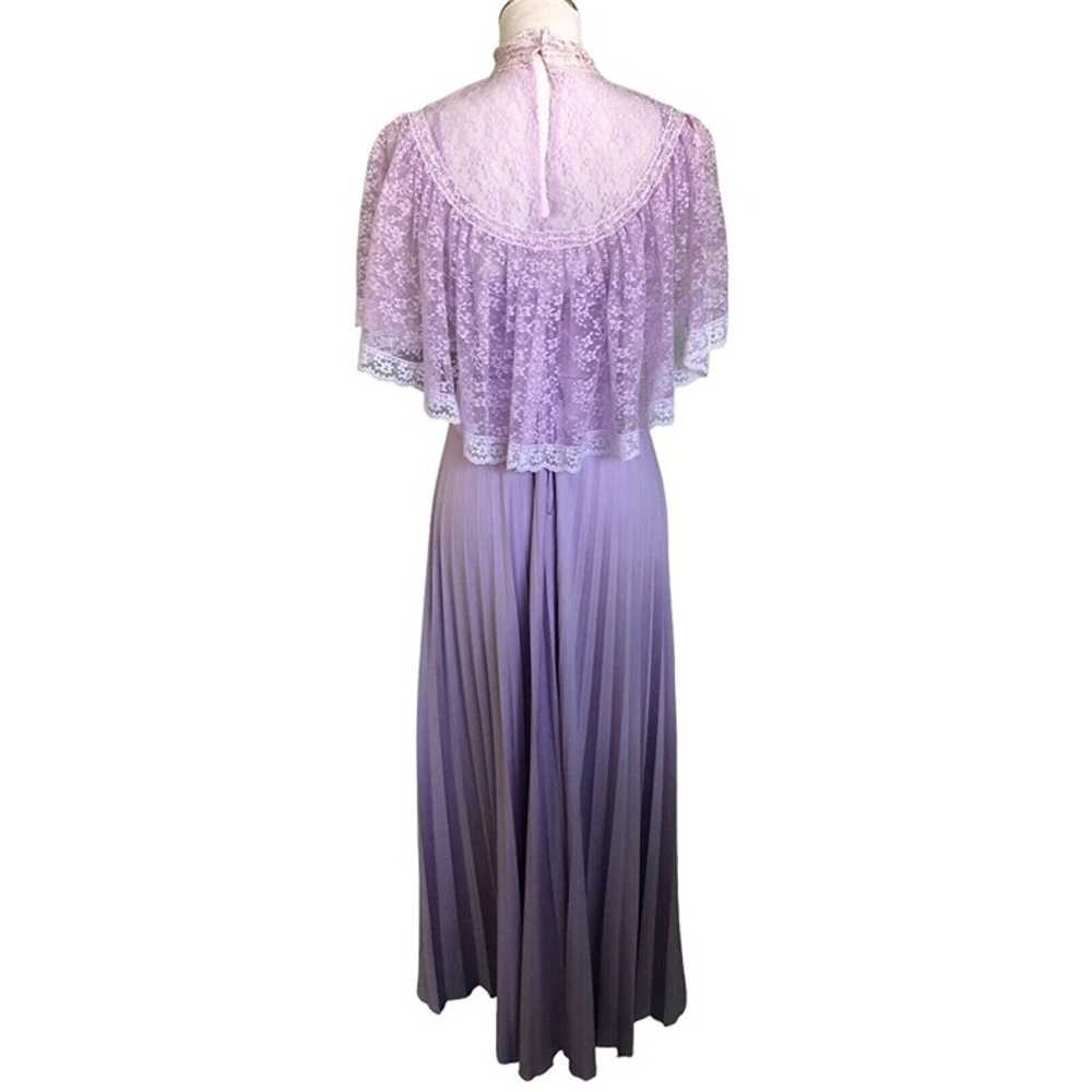 VTG ILGWU Purple Pleated Lace Collar Maxi Dress H… - image 2