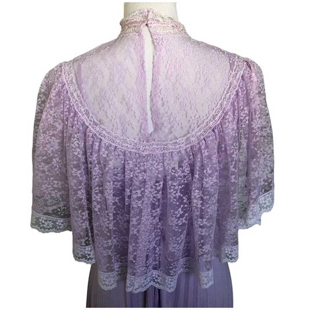 VTG ILGWU Purple Pleated Lace Collar Maxi Dress H… - image 3