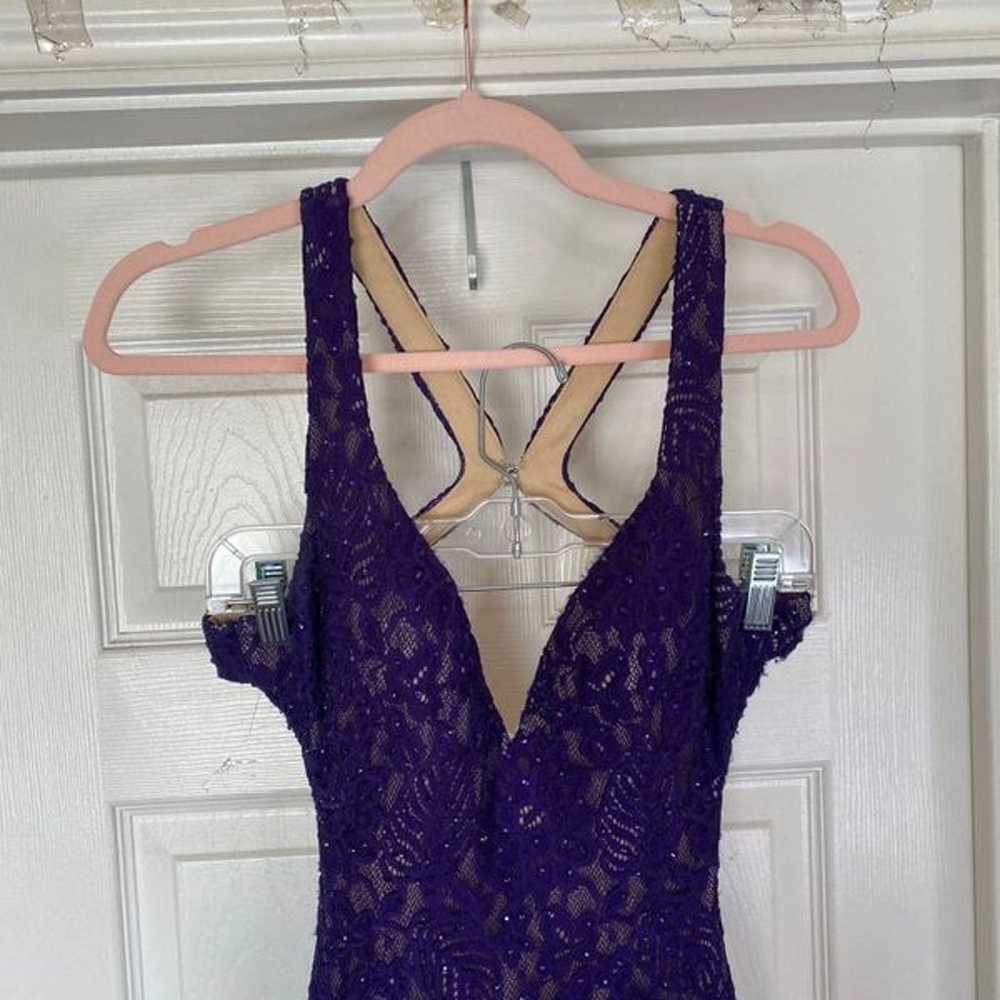 LA FEMME Prom Dress Lace Gown Side Slit Open Back… - image 5