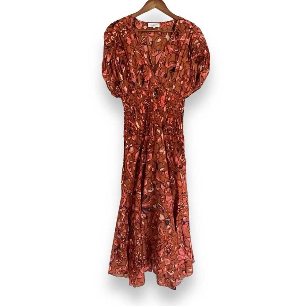 A.L.C. Lucia Smocked Long Maxi Dress Size 4 Plung… - image 2