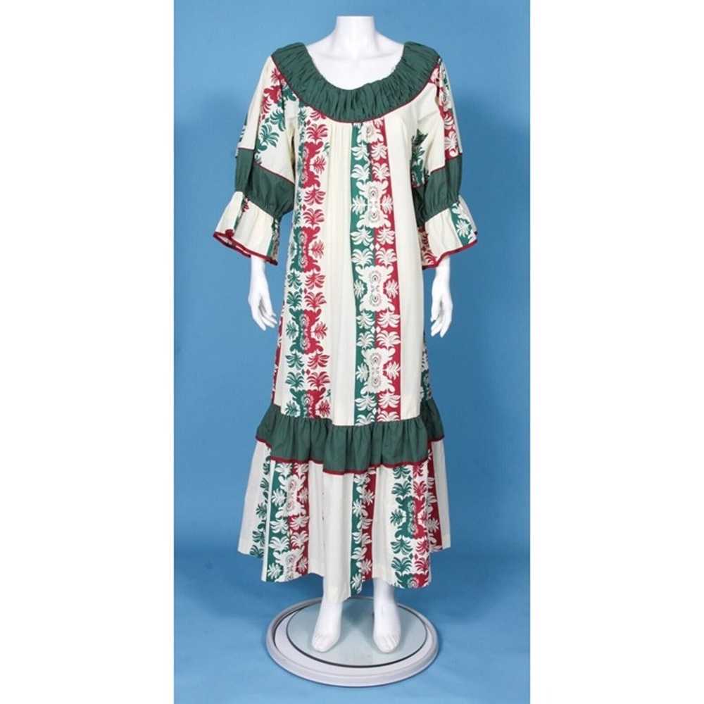 Vtg MAMO HOWELL Hawaiian Aloha Muumuu Red Green C… - image 1