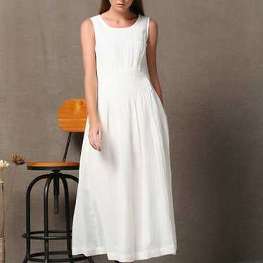 White Linen Dress, Long Linen dress