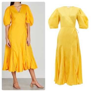 Rhode Fiona Puff Sleeve Cotton Wrap Dress in Golde