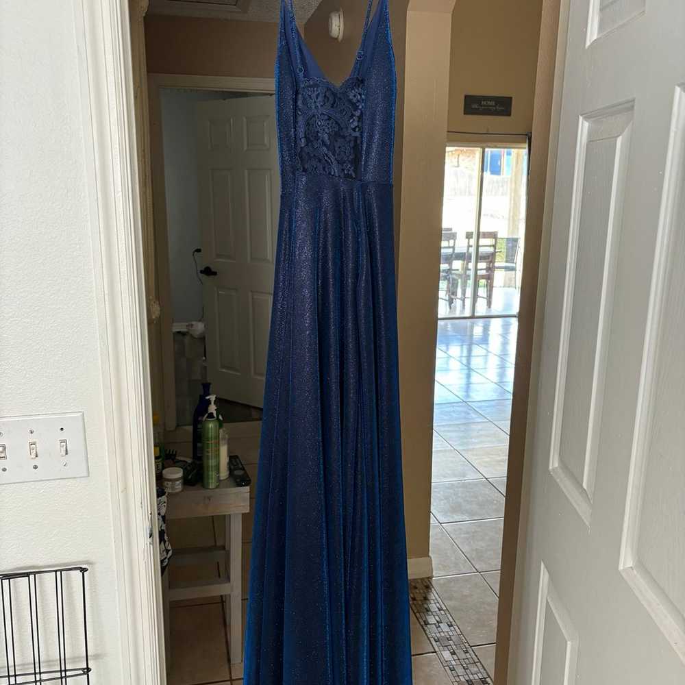 Blue sparkling prom dress - image 4