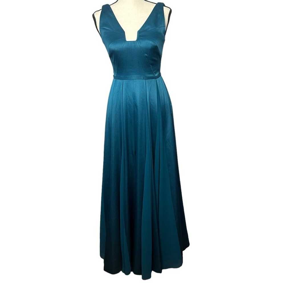 HALSTON Heritage Teal Twirl Satin Gown Dress US S… - image 2