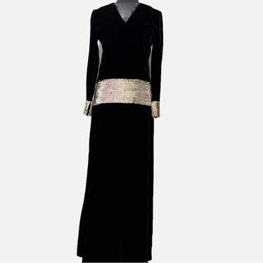 Vintage 60s Maxi Dress Velvet Black Mr Mort by St… - image 1
