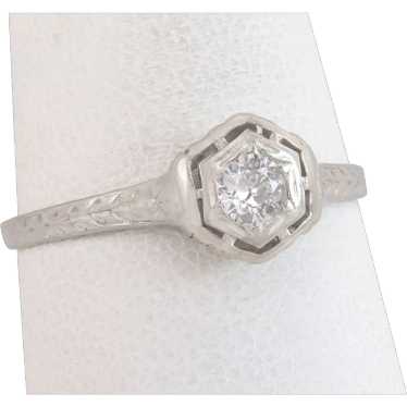 Antique .20ct Genuine Diamond 14K White Gold Art … - image 1