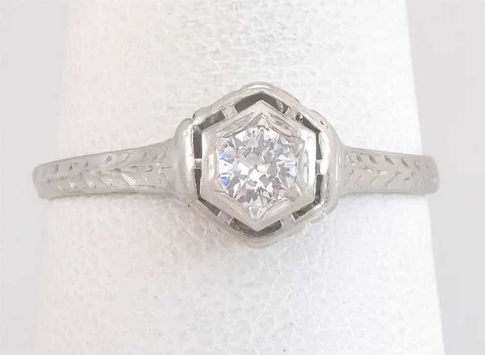 Antique .20ct Genuine Diamond 14K White Gold Art … - image 2