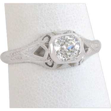 Antique .37ct Genuine Diamond 18K White Gold Art … - image 1