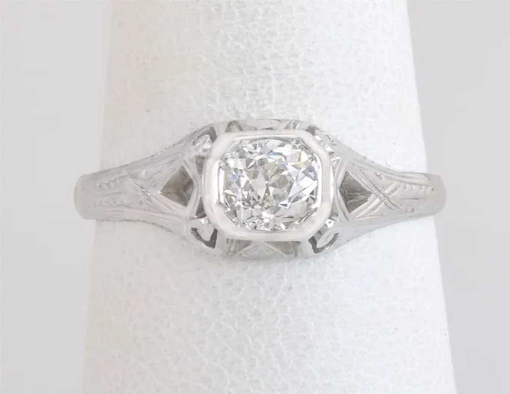 Antique .37ct Genuine Diamond 18K White Gold Art … - image 2